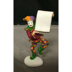 Dept 56 Heritage Village Collection "Hear Ye, Hear Ye" Harlequin w Banner 1999